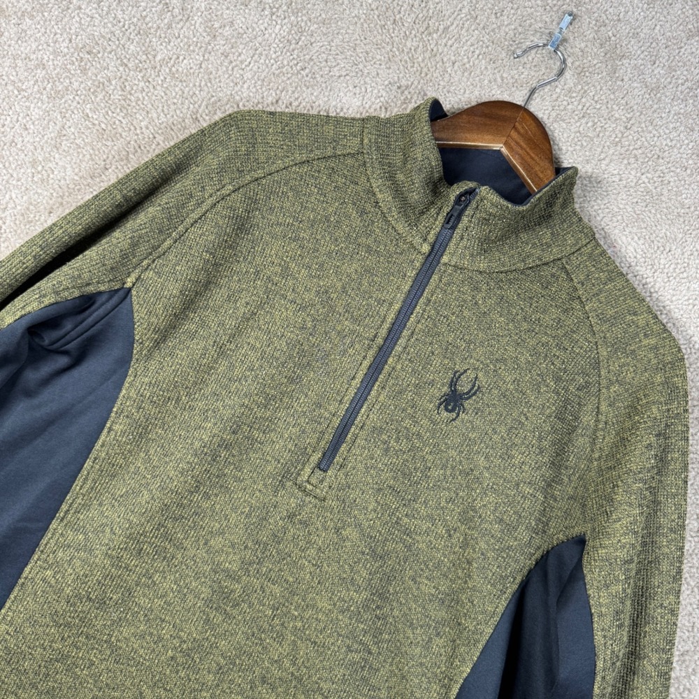 Spyder Quarter Zip Pullover Mens XL Green Black Fleece Lined Performance Jacket
